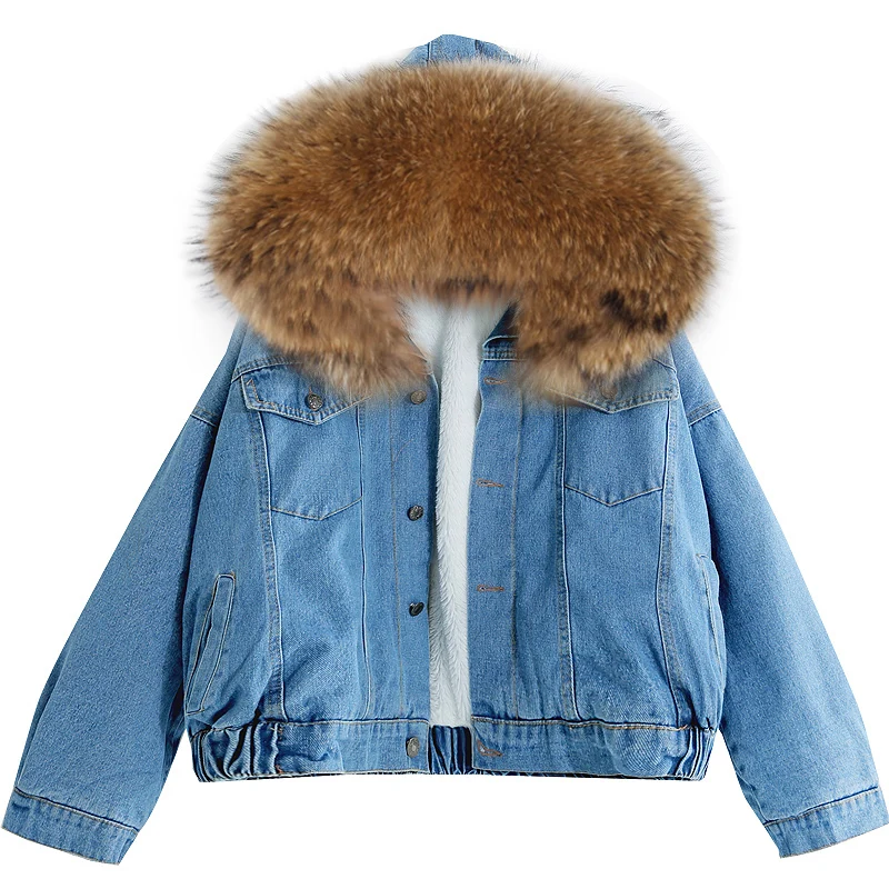 

18CM Real Fur Collar Winter fur Coat Women 2019 New Fashion Fur coat Artificial wool lining Winter Warm Female Outerwear