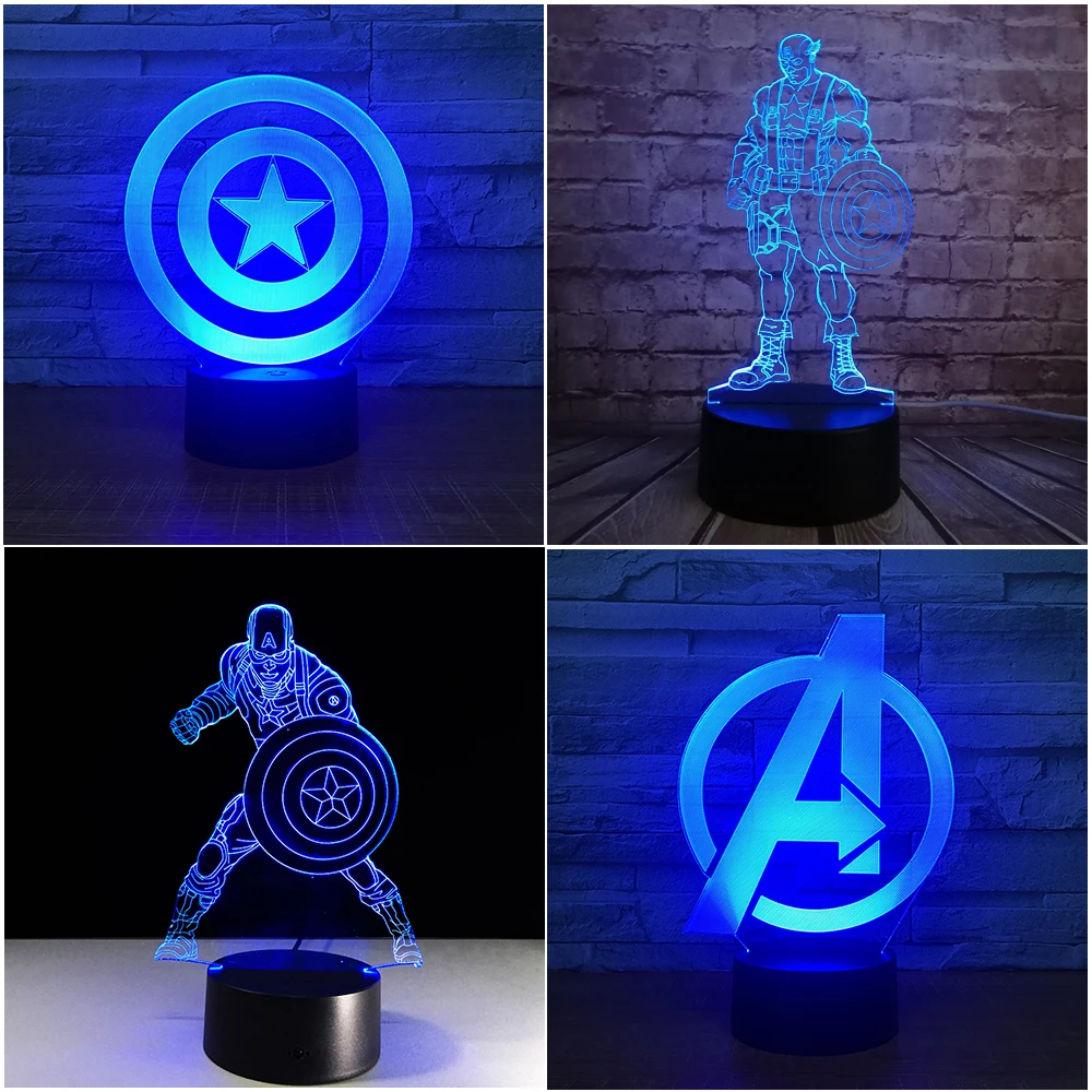 

Marvel NEW Captain America RGB LED Night Light 7 Colors Sleep Table Lamp Home Decor Christmas Kids Gift Novelty Indoor Lighting