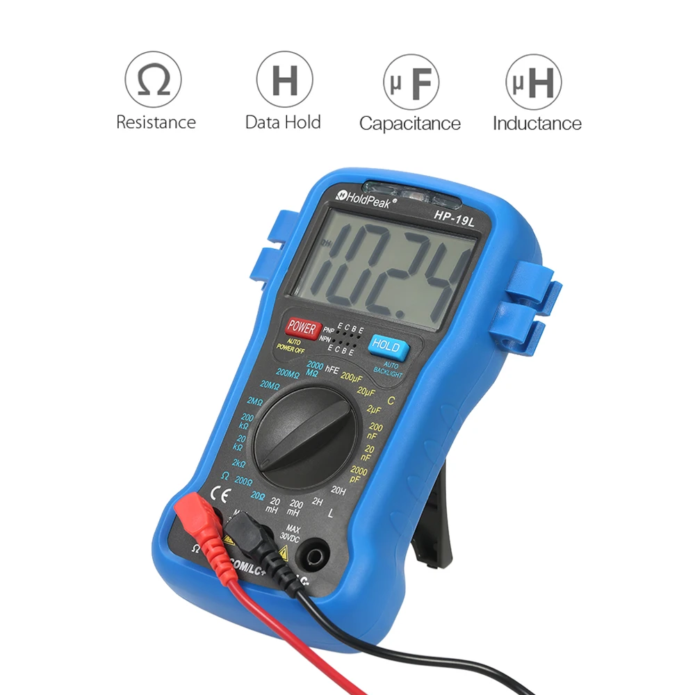 

HoldPeak Backlight LCD Digital LCR Multimeter Resistance Capacitance Inductance Transistor hFE Test Tester Meter