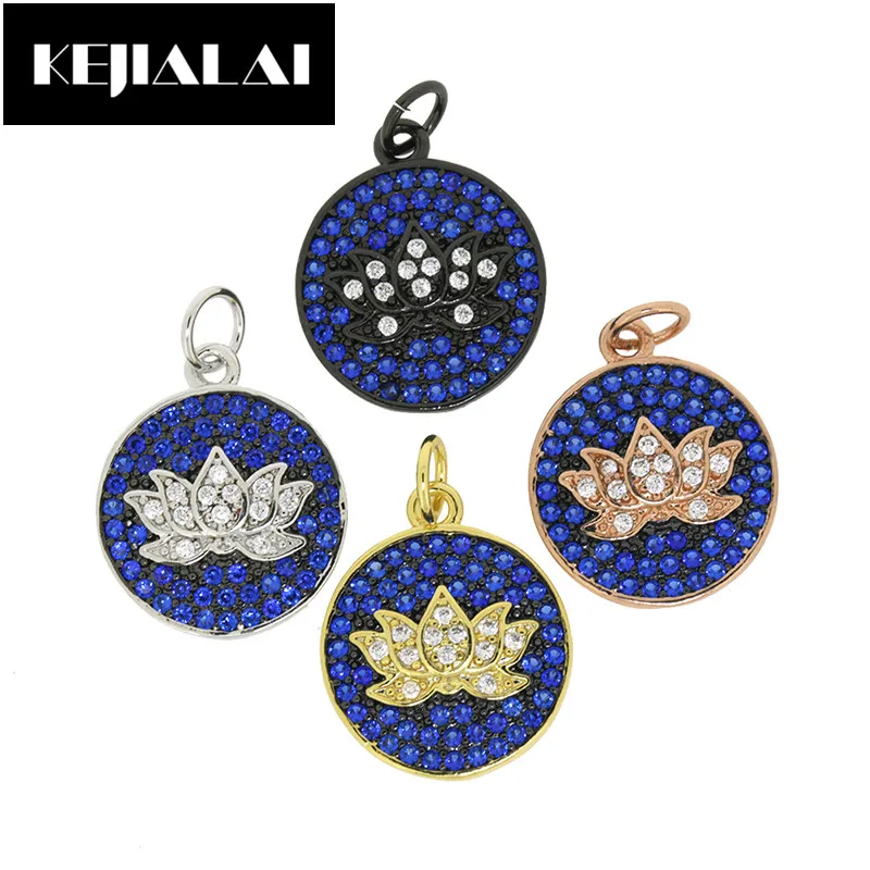 

dankaishi Round Charm Paved with Full Blue Zirconia Rhinestone Crystal Flower Pattern Fashion Pendant for DIY Jewelry Making
