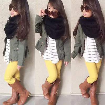 

Toddler Kids Baby Girls Outfits Tops Shirt+Trousers Pants+Coat Clothes Sets 3pcs toddler girl clothing girls clothing sets 2016