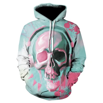 

Fashionable woman 3D skull hooded Sweatshirts printed headphones skull women sexy fashion leisure clothing