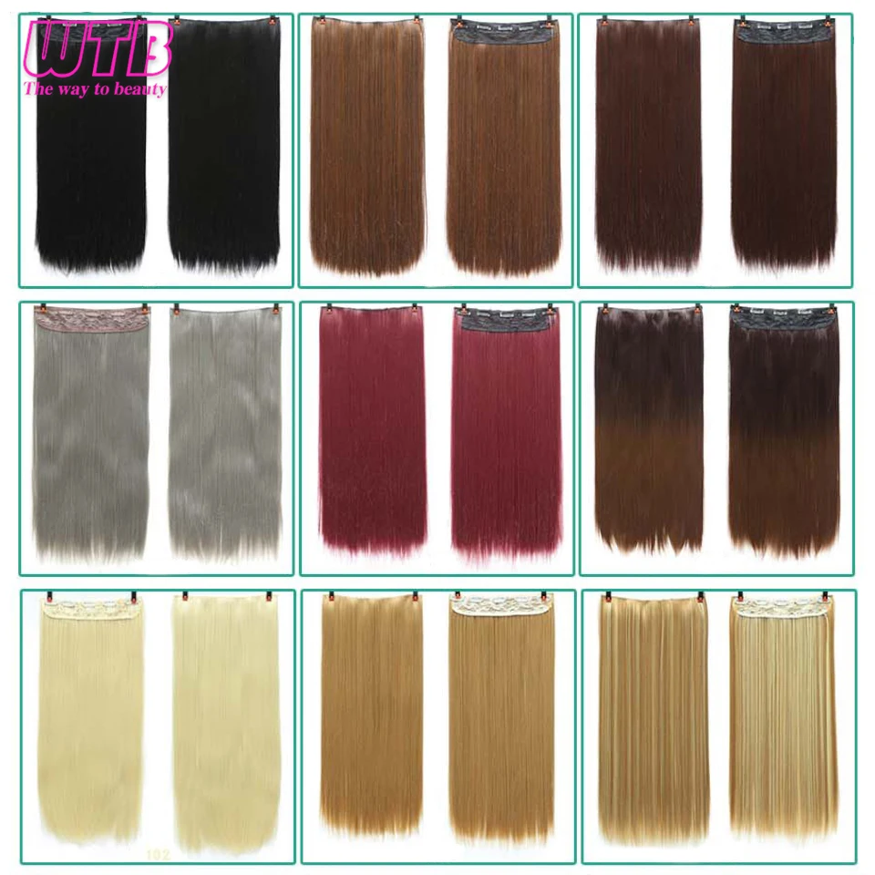 

WTB Long Straight Natural Black Hair Extensions High Temperature Fiber Clip in Hair Extensions for Women