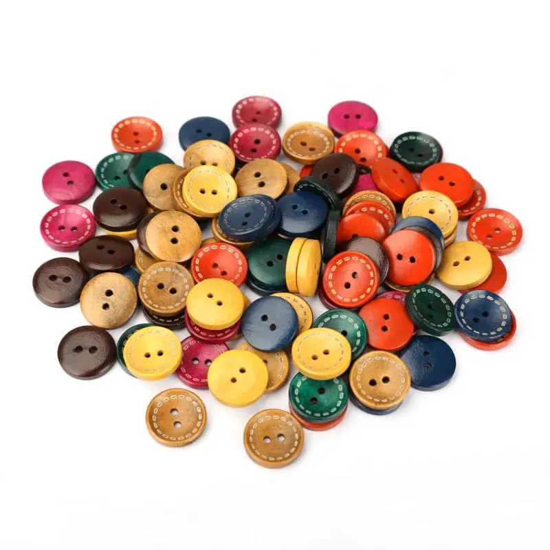Buy 100PCS 19mm Wood Buttons Mixed Colors Round Wood
