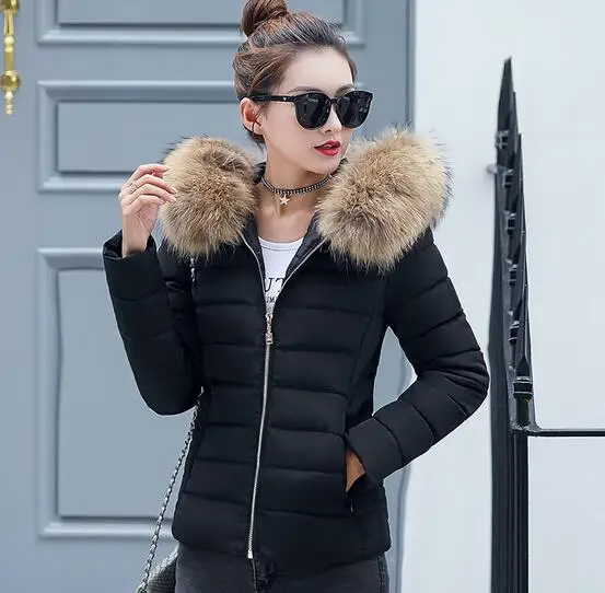 Winter new short large fur collar cotton female Korean version of the slim slimming cotton down jacket