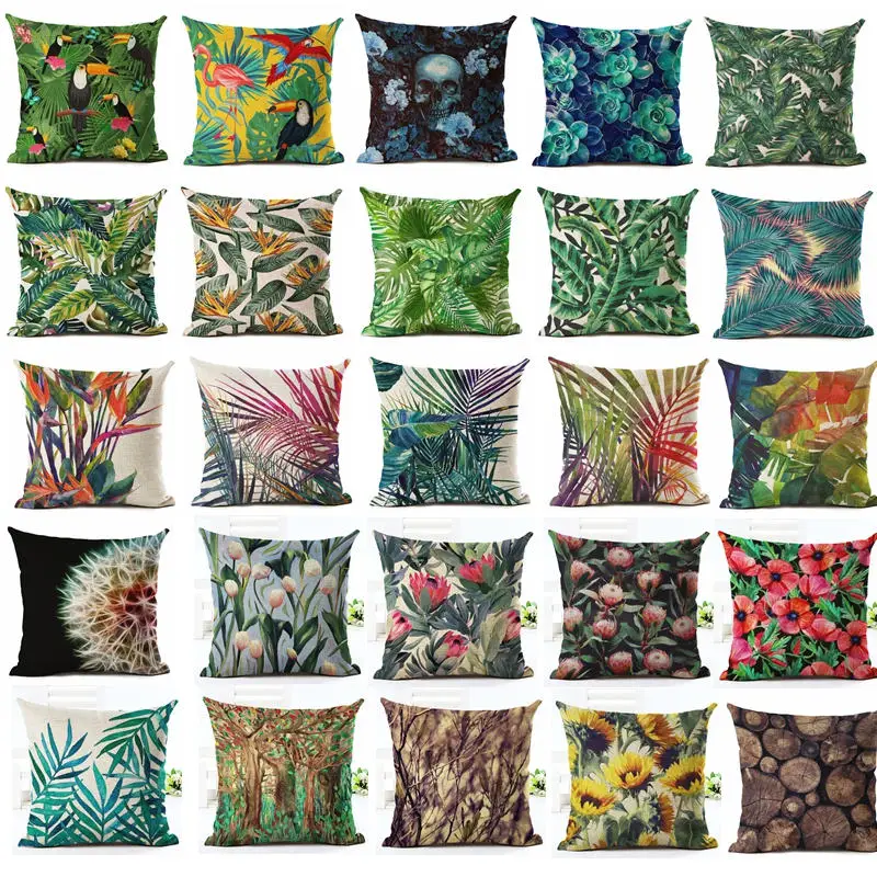 NEU 45x45cm Leinen Blumen Pflanze Kissenhülle Kissenbezug Sofakissen Dekokissen