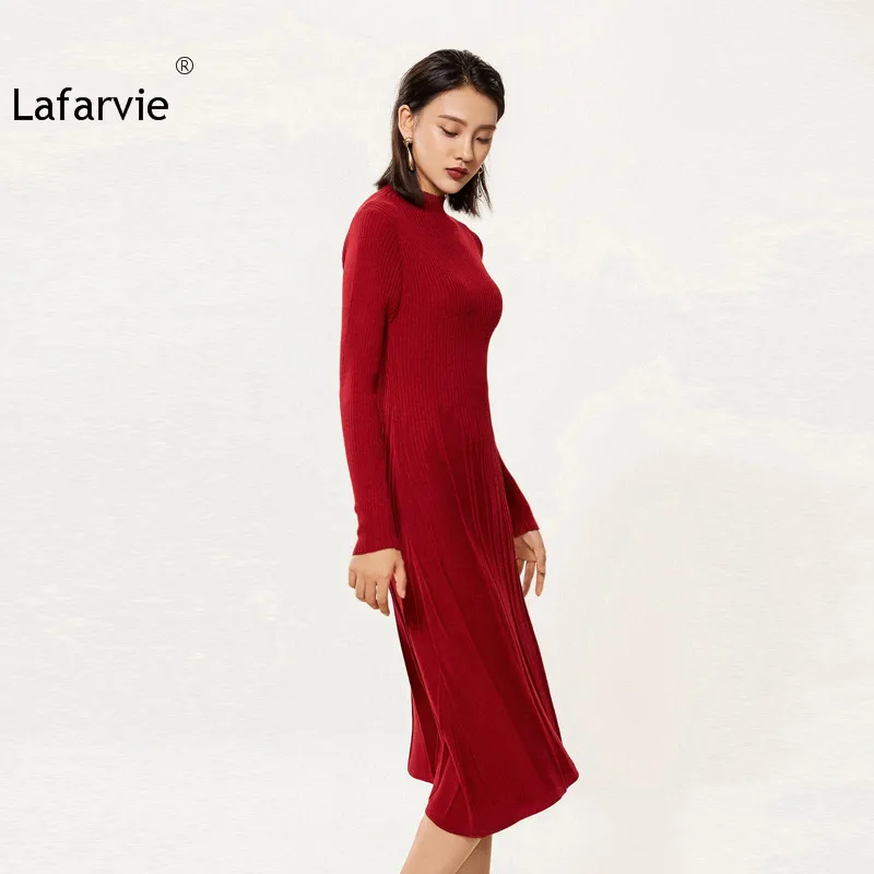 Lafarvie Women Sweater Dress 2019 Autumn Winter Cashmere Blending Half Turtleneck Casual Long Loose Soft Femme Dresses Vestidos