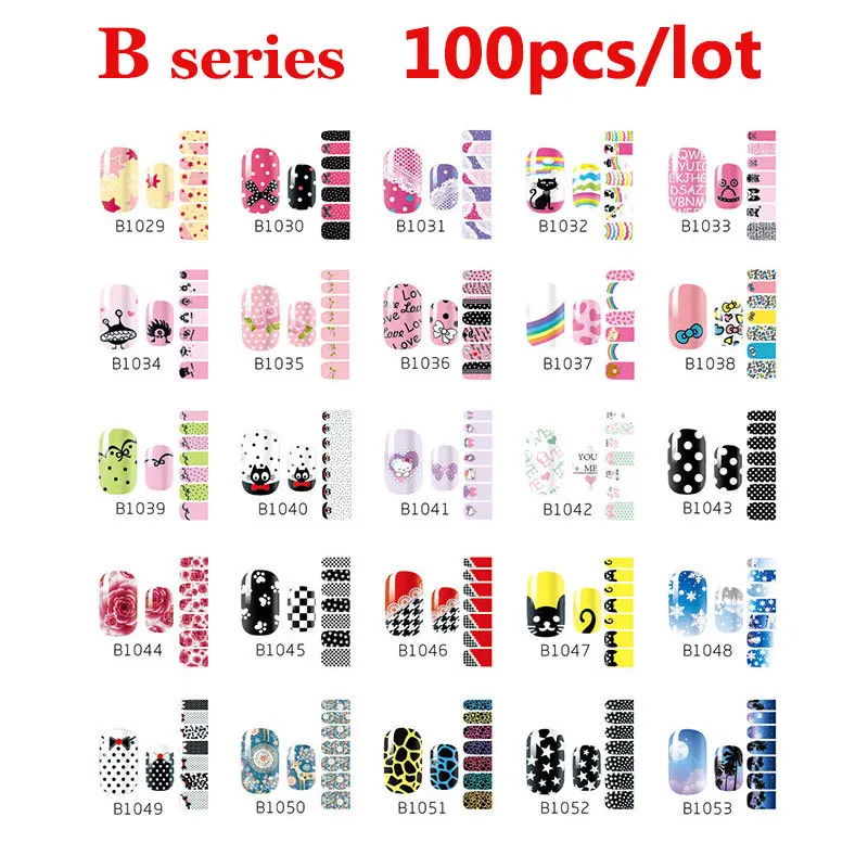100pcs Fashion Self Adhesive Nail Art Stickers Cartoon Flowers Design Nail Tips Decoration DIY Beauty Nail Wraps Decal Wholesale 100pcs Fashion Self Adhesive Nail Art Stickers Cartoon Flowers Design Nail Tips Decoration DIY Beauty Nail Wraps Decal Wholesale
