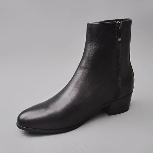 Full Grain Genuine Leather Mens Zipper Dress Boots Formal Pointed Toe