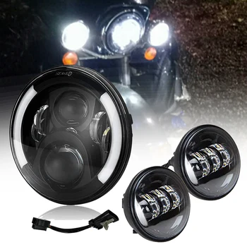 

7 Inch LED Headlight Projector Hi/Lo Beam with 4.5 Inch Auxiliary Passing Fog Lights for Motorcycle