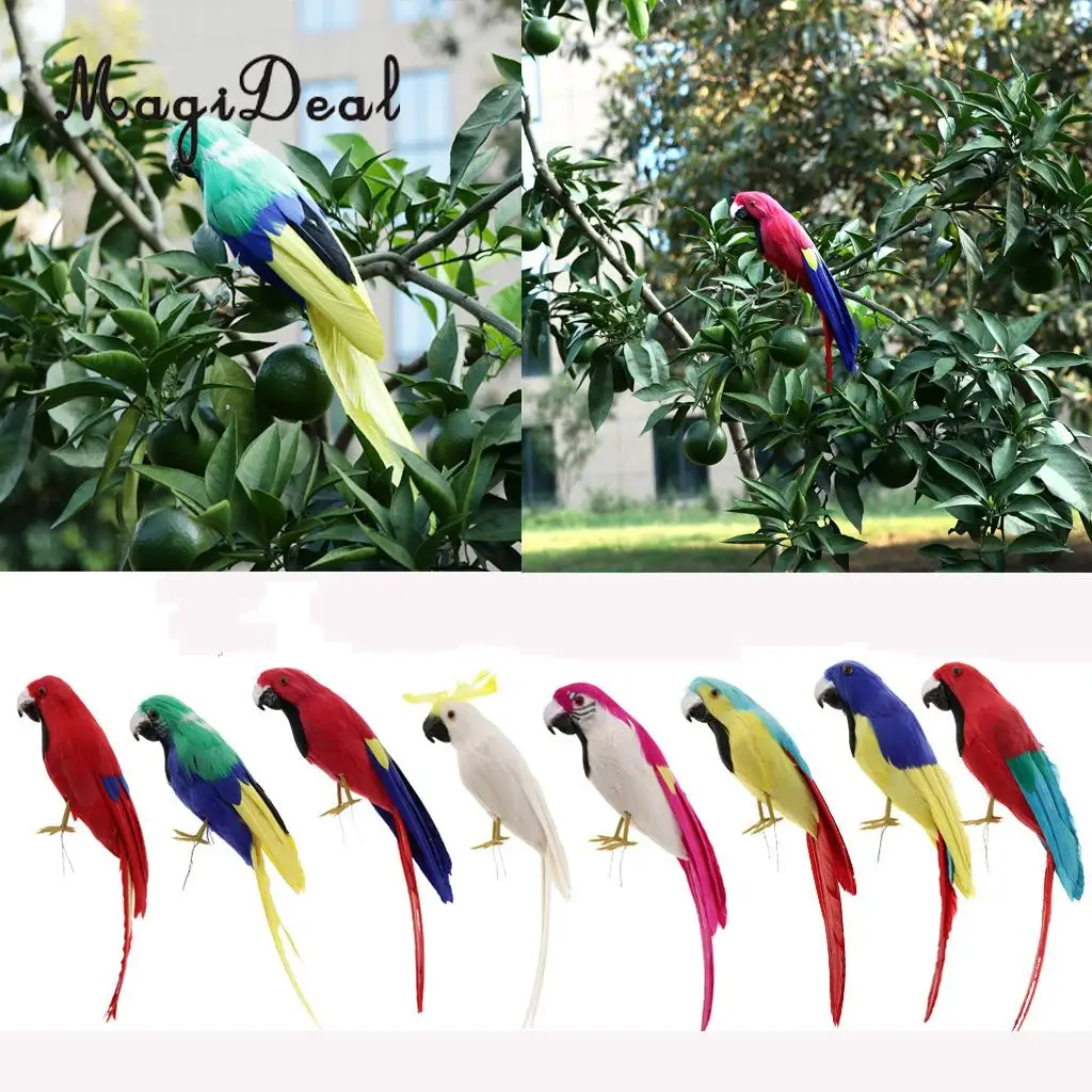 12'' / 30cm Decorative Feather Parrot Model Artificial Bird Statue Macaw Figurine Fancy Dress Props Garden Lwan Tree Decor