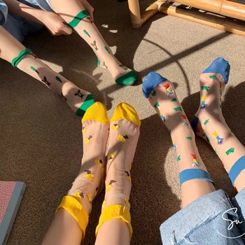 

SP&CITY New Arrival Animal Patterned Transparent Short Socks Women Cartoon Thin Funny Hipster Socks Female Harajuku Art Socks