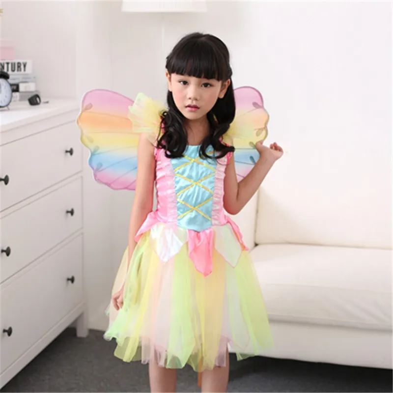 

Vocole Girl's Fairy Tale Cute Rainbow Tinker Bell Cosplay Dress Beautiful Candy Colors Princess Fancy Dress Halloween Costume