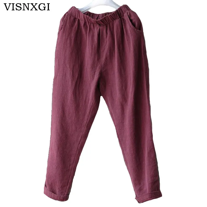VISNXGI 2020 Spring Linen Pants Women Harem Pants Female Leisure Style Bloomers Loose Trousers Ladies Causal Pants Cotton Capris VISNXGI 2020 Spring Linen Pants Women Harem Pants Female Leisure Style Bloomers Loose Trousers Ladies Causal Pants Cotton Capris