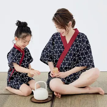 

Children's Japanese Kimono Pajamas Set Baby Boys Girls Summer Sleepwear Cotton kids home clothes Family Matching Outfits Y1012