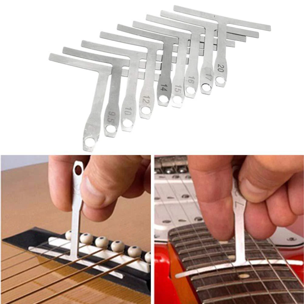 9pcs Understring Radius T Shape Measure Bass String Builder Adjust Luthier Guitar Gauge Repair Stainless Steel Accessories Tools