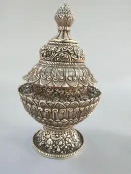 

Chinese collection eight treasure lotus flower white copper incense burner