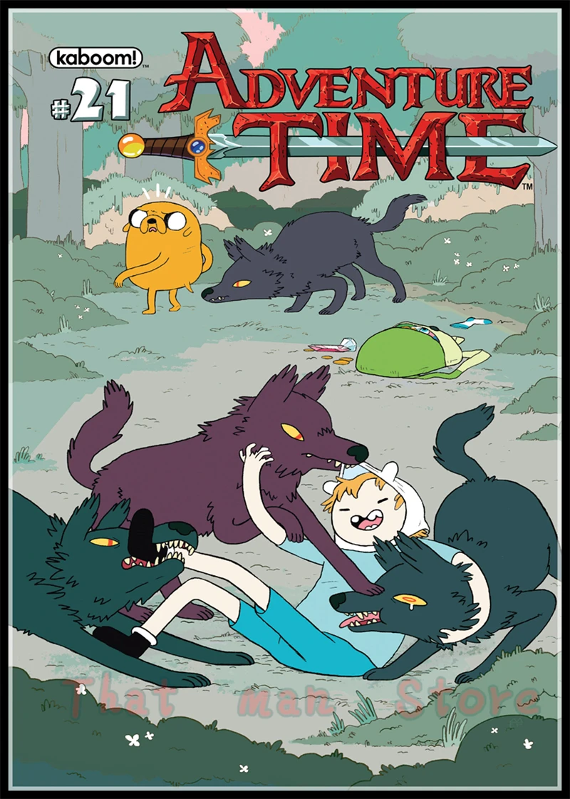 Время приключений con Finn e Jake классический мультфильм плакат четкое изображение наклейки на стену украшение дома хорошее качество принты - Цвет: Светло-зеленый