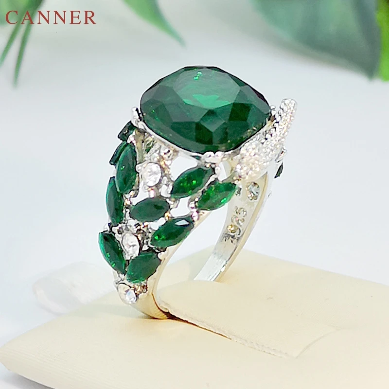 Vintage Green Stone Rings for Women Wedding Engagement Zircon Ring Crystal Rhinestone Bird Leaf Ring Jewelry Bague Femme C4