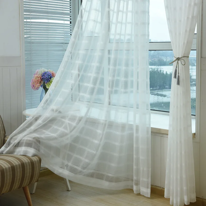 Cortinas a cuadros blanco transparente gasa ventana sala de estar dormitorio Cortinas tul Cortinas telas Cortinas hogar Textiles T & 040 #30