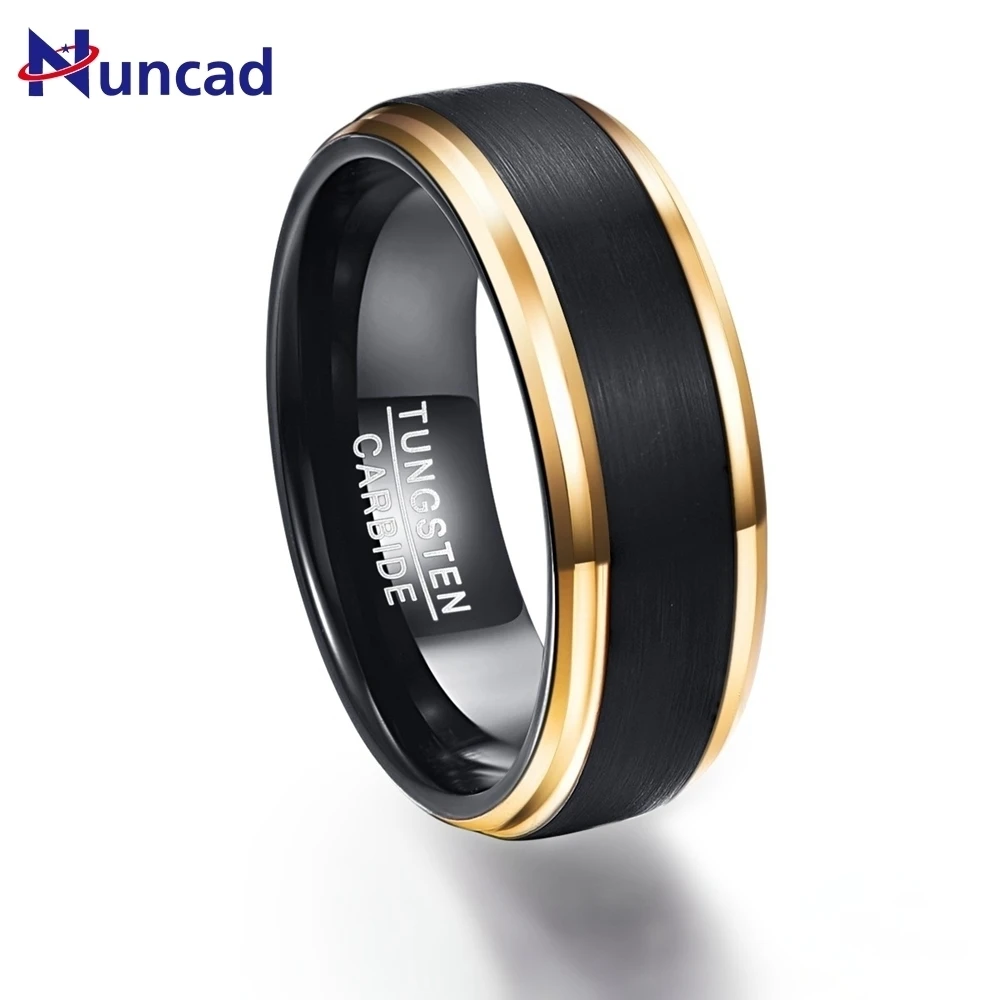 

Party Ring Gold Color Edge Promise Band Trendy Men Rings 100% Tungsten Carbide Multi-size Anillos para hombres Pierscienie