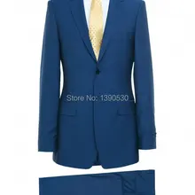 Шерсть, на заказ, ярко-синие, с двумя пуговицами, с отворотом, из двух частей, мужские свадебные костюмы