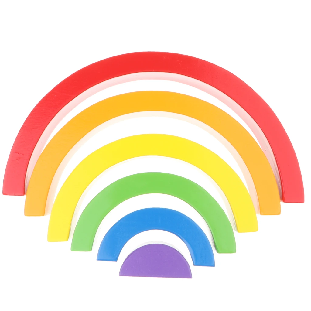 

Montessori Wooden Stacking Rings Arch Blocks Kids Baby Developmental Educational Toy Set -Rainbow Color