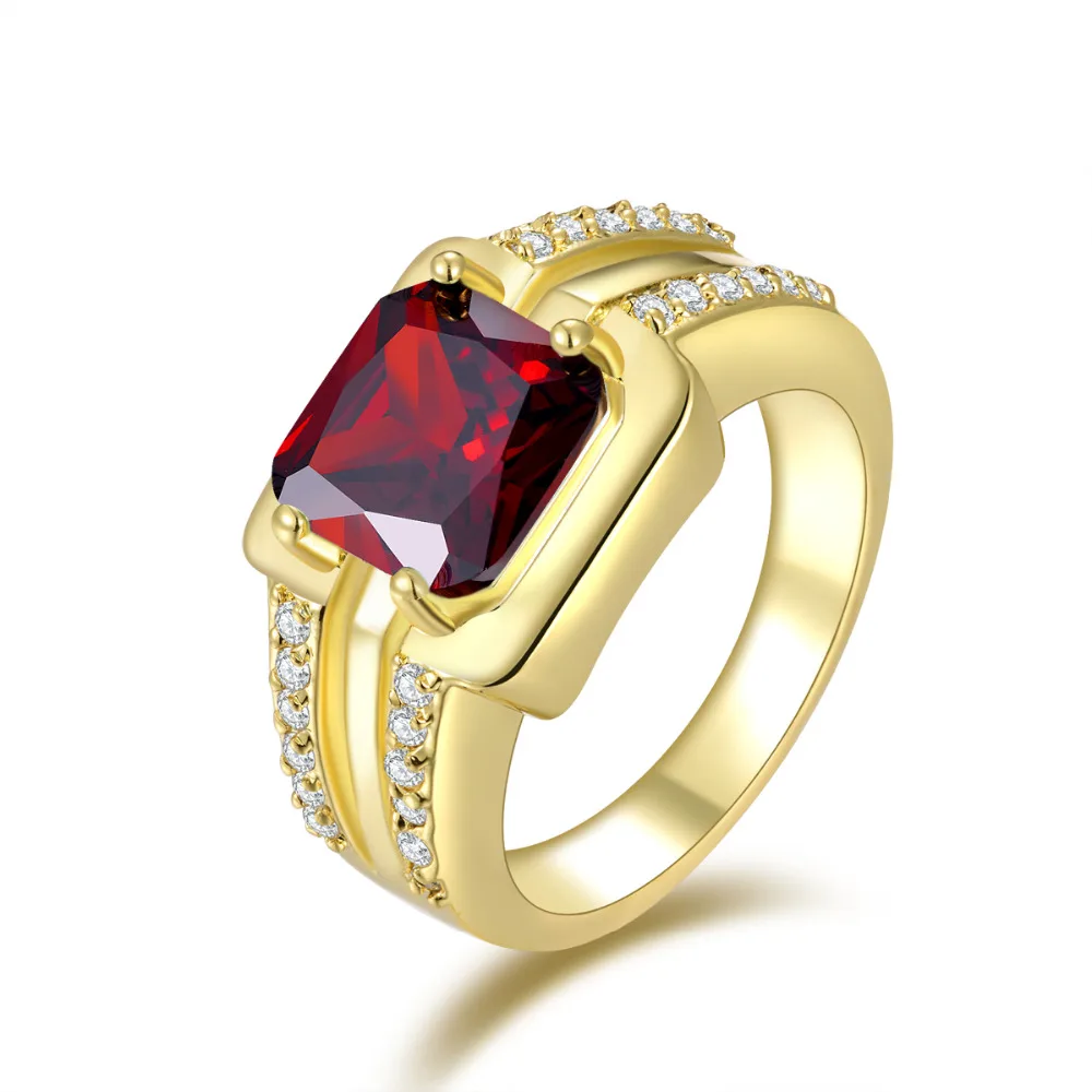 SuoHuan Size 8 12 Trendy Male Men Ring Red Stone Zircon