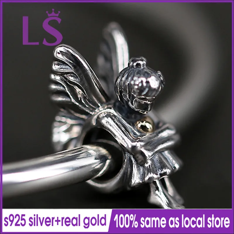 

LS 100% 925 Silver 1.4.k Real G.old Fairy Pixie Charm Fit Original Bracelets Pulseira Charm Prata 925 100% Same&Fine Jewelry N