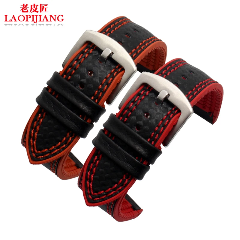 

Luxurious waterproof cilicone with carbon fiber strap 18/20/22/24mm for men and lady with stainless steel clasp rubber watchband