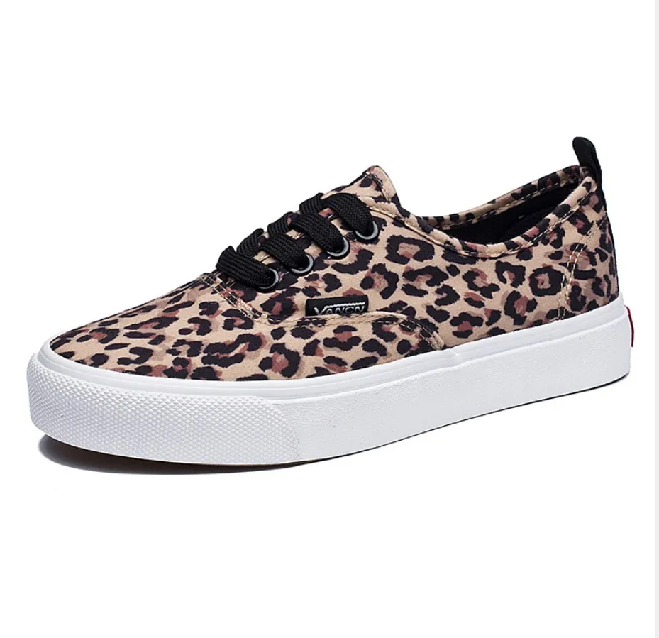 

2019 Fashion Leopard Women Shoes Autumn New Lace-Up Casual Canvas Shoes Woman Sneakers Comfortable Women Flats zapatos de mujer