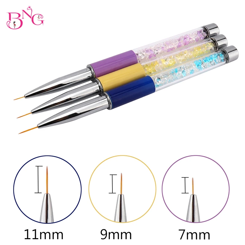 BNG 3 шт. набор акриловых кистей для ногтей, ручка для рисования, для линейного дизайна ногтей, DIY Кисти, профессиональный УФ-гель