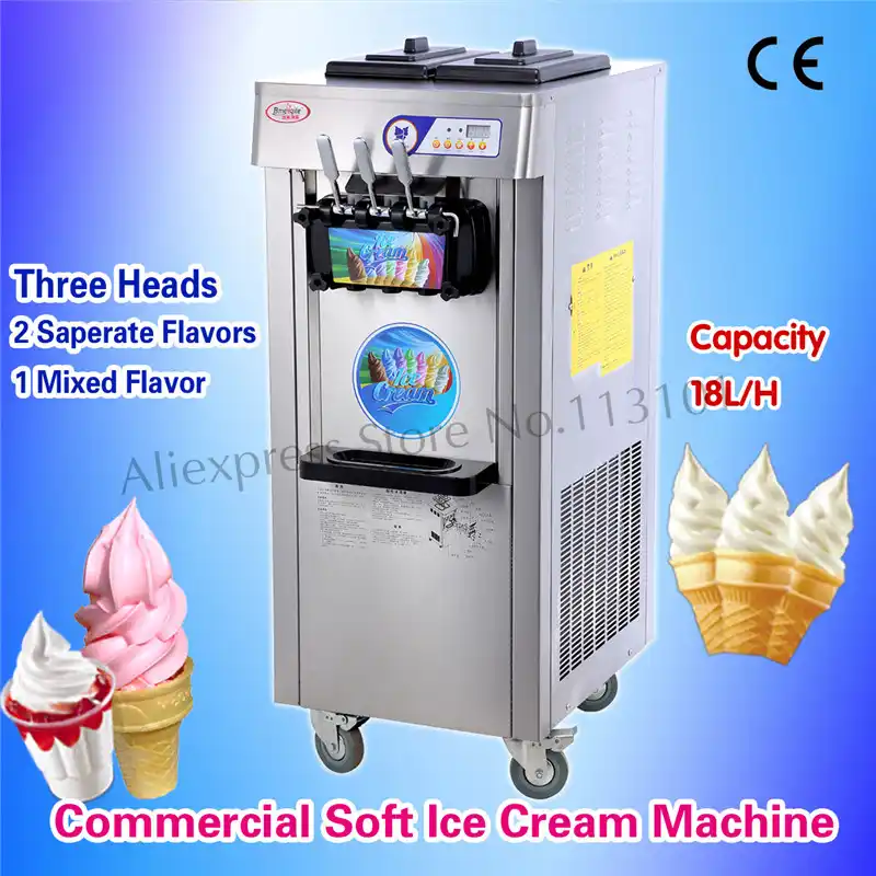 Commercial Soft Ice Cream Machine Snack Bar Soft Serve Equipment Stainless Steel Three Heads Upright Type With Universal Wheels Soft Ice Cream Machine Cream Machineice Cream Machine Aliexpress