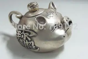Chinese exquisite Old Decorated Handwork tibet silver collectable old style lifelike pig teapot Tibet silver Carving copper Chinese exquisite Old Decorated Handwork tibet silver collectable old style lifelike pig teapot Tibet silver Carving copper