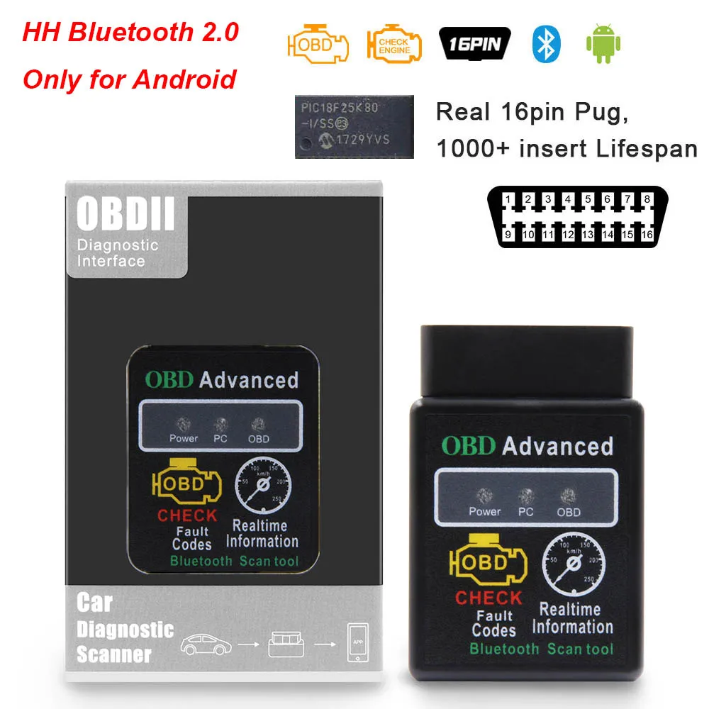 ELM 327 V1.5 PIC18F25K80 obd2 bluetooth wifi usb сканер для Android/IOS/ПК ELM327 V1.5 obd 2 obd2 1,5 автомобиля диагностики авто диагностический инструмент - Цвет: Bluetooth HH