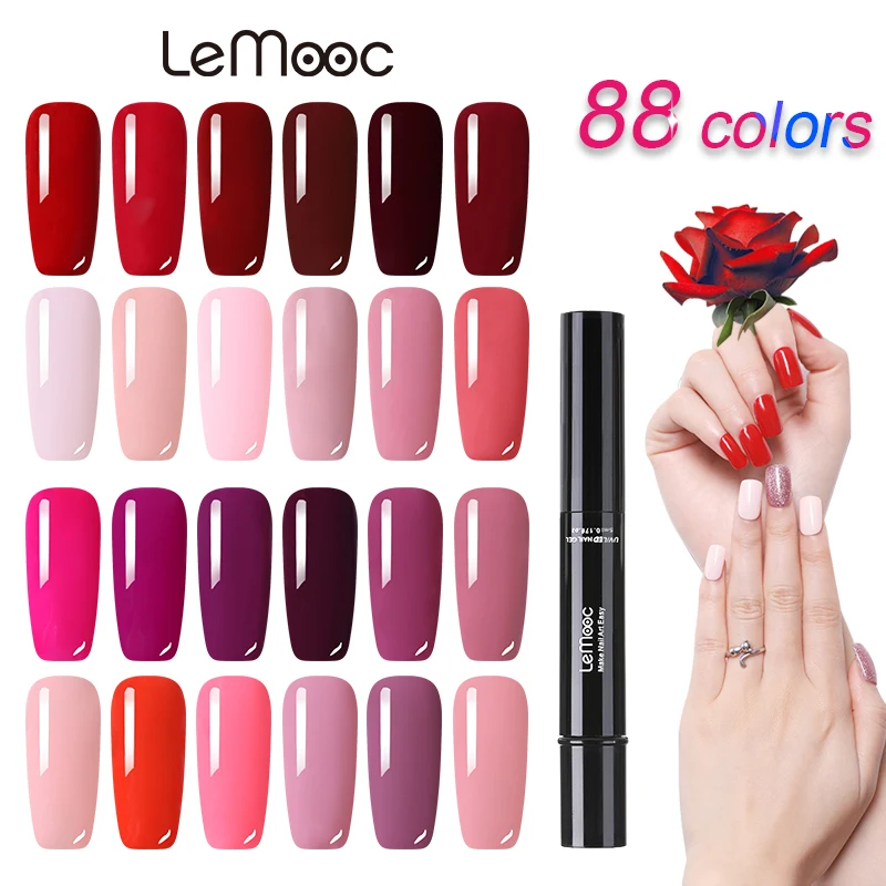 LEMOOC 5ml Nail Pen 88 Colors Gel Nail Varnish Pen UV DIY Nail Art Gel Lacquer Nail Glitter Polish Manicure Glue LEMOOC 5ml Nail Pen 88 Colors Gel Nail Varnish Pen UV DIY Nail Art Gel Lacquer Nail Glitter Polish Manicure Glue