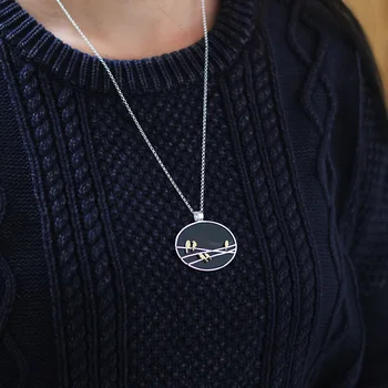 

Acecare 925 Silver Jewelry Original Aesthetic Literature and Art Bird Wire Agate Pendant lady sweater Pendant