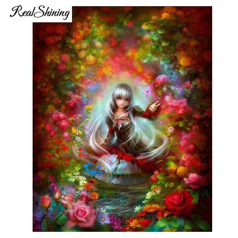 

REALSHINING mosaic Diamond Painting Flowers Fairy Handmade Full Square Pattern 3d Picture Rhinestones Diamond Embroidery FS1403