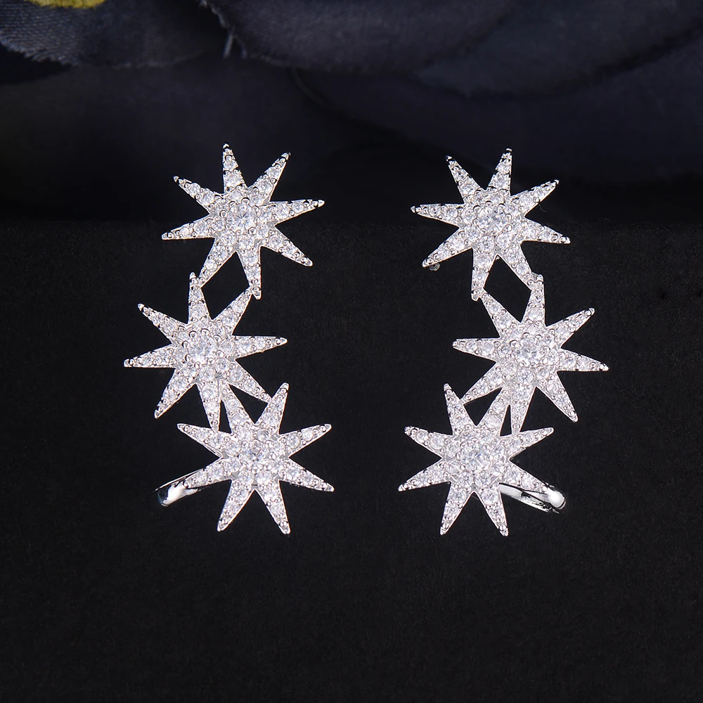 

SisCathy Shining Three Stars Shining Full CZ Stud Earrings For Women Bridal Engagement Earrings Jewelry 2019 New Hot