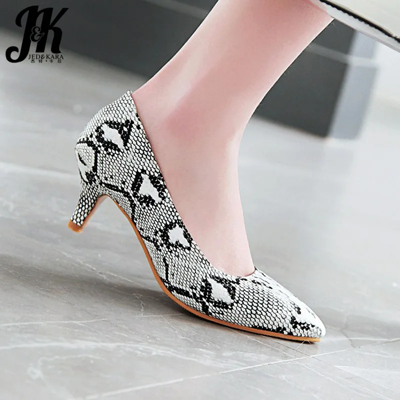 

JK Snake Skin Pumps Women High Heels 2019 Pumps Woman Pointed Toe Shallow Shoes Female Fashion Party Summer Shoes Plus Size 48