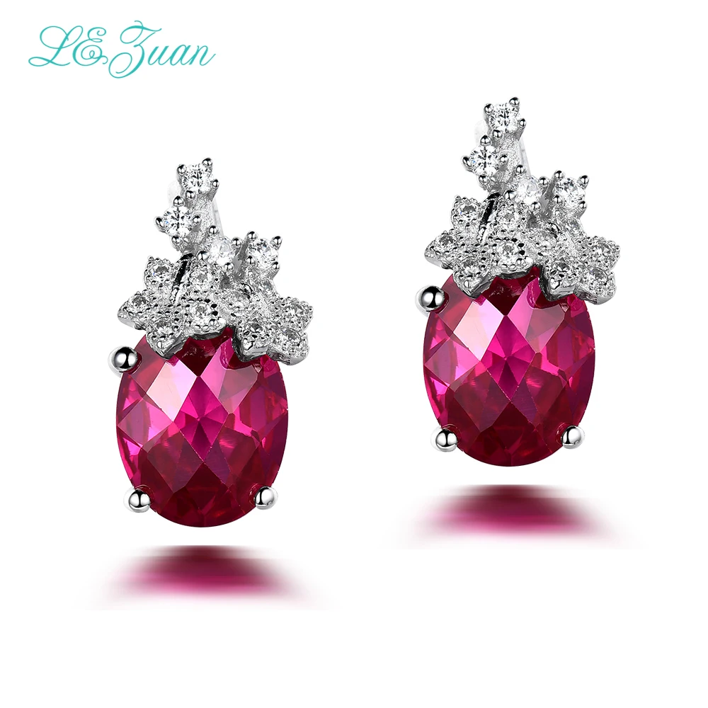 

l&zuan 100% 925 Sterling Silver Drop Earrings 7.25ct Red Stone Romantic Luxury Earrings Fine jewelry For Women