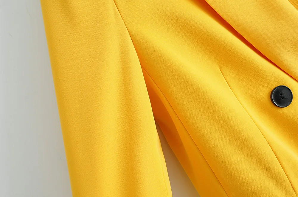 Новинка, Женский блейзер бойфренда желтого цвета с двумя пуговицами, Винтажный Длинный свободный пиджак с зубчатым воротником, верхняя одежда, 1 комплект