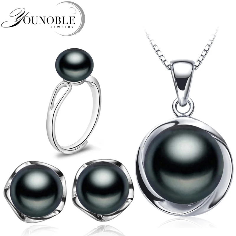 

Real Wedding Natural Pearl Jewelry Sets 925 Silver Earring Set,Freshwater Pearl Sets Necklace Ring Women Best Birthday Gift