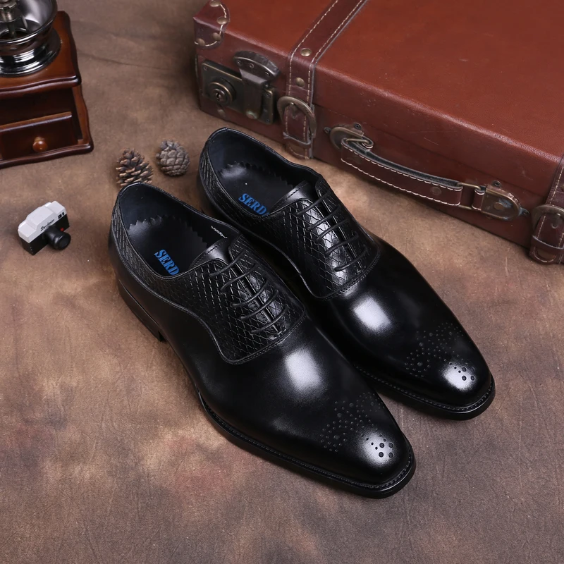 Модные коричневые/черные мужские Обувь в деловом стиле оксфорды из натуральной кожи Goodyear Welt мальчиков туфли для выпускного вечера