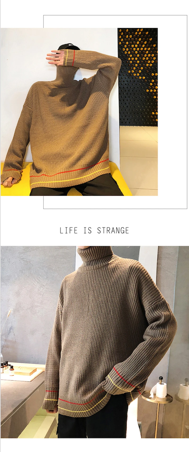 Turtle Neck Sweater Men Retro Vintage Pullover High Fashion   (11)