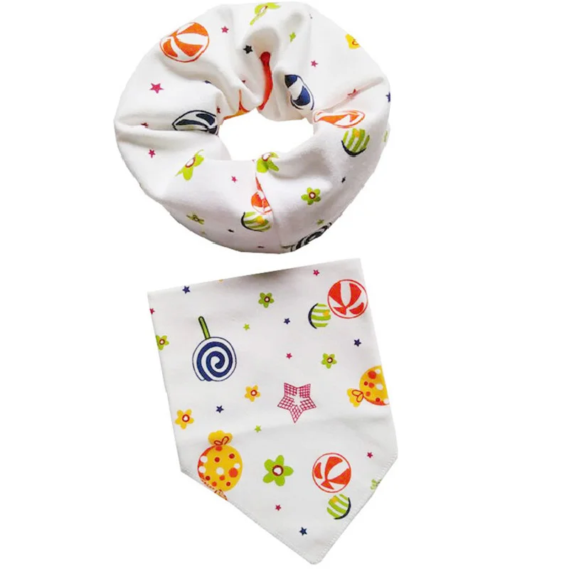 2 предмета, нагрудник с рисунком для малышей+ шарф, хлопковый нагрудный шарф, весна-осень-зима, теплые Слюнявчики, Слюнявчики, Foulards Hiver Enfants - Цвет: Lollipop baby bibs