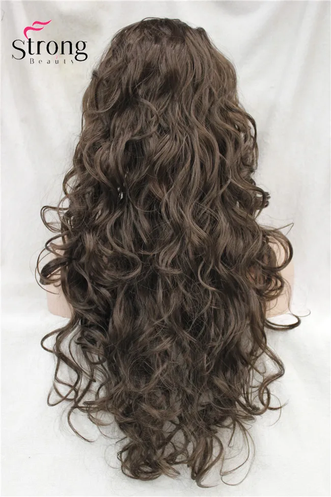 Long Wavy Brown Synthetic HeadBand Wig Ladies 3/4 Wigs With headband