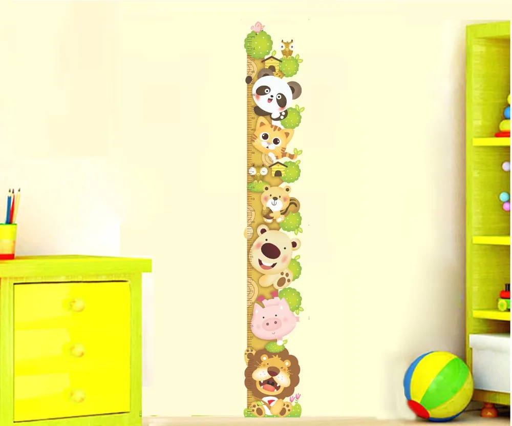Large Safari Jungle Animals Height Chart Wall Stickers Decal Removable Kids Art 