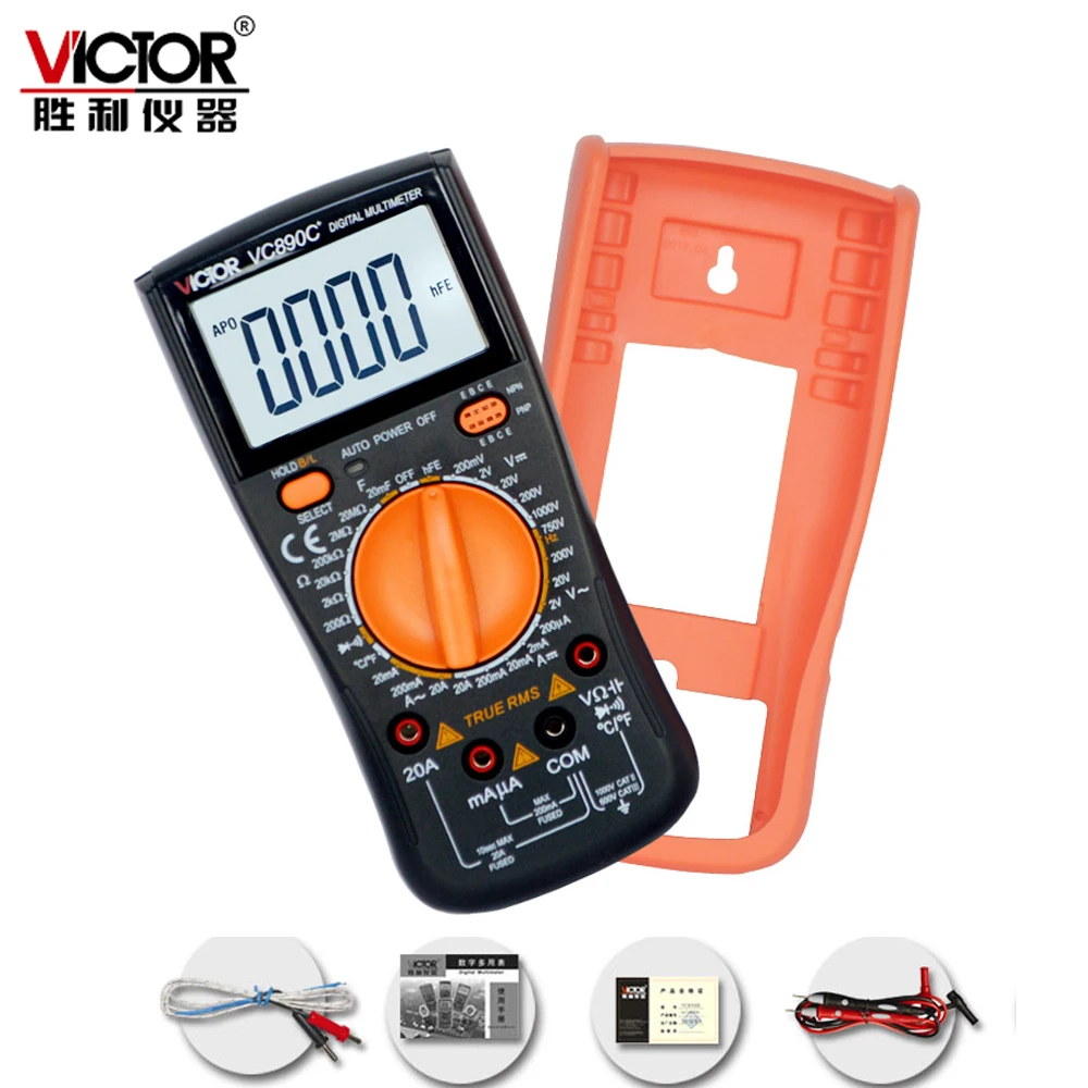 VICTOR New VC890C + цифровой мультиметр истинный RMS Амперметр DC/AC 20A конденсатор 200 мкФ