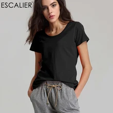 Escalier Summer 2017 Fashion Women O-Neck T-Shirts Cotton Women Tops Tees Sexy Short Solid Color Comfortable Broadcloth Shirts